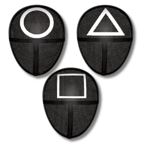 3D printed and painted Squid Game Guard mask with [Circle/Triangle/Square] symbol.