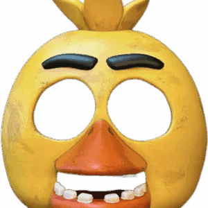 3D printed Chica mask from Five Nights at Freddy’s, available in painted yellow/orange/black/white and unpainted raw white